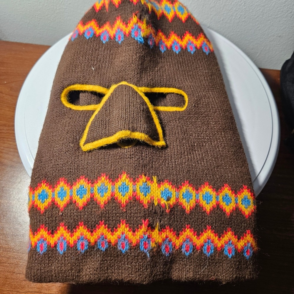Unbranded Balaclava Ski Mask Unisex OS Brown Fair Isle Knit Vintage Gorpcore